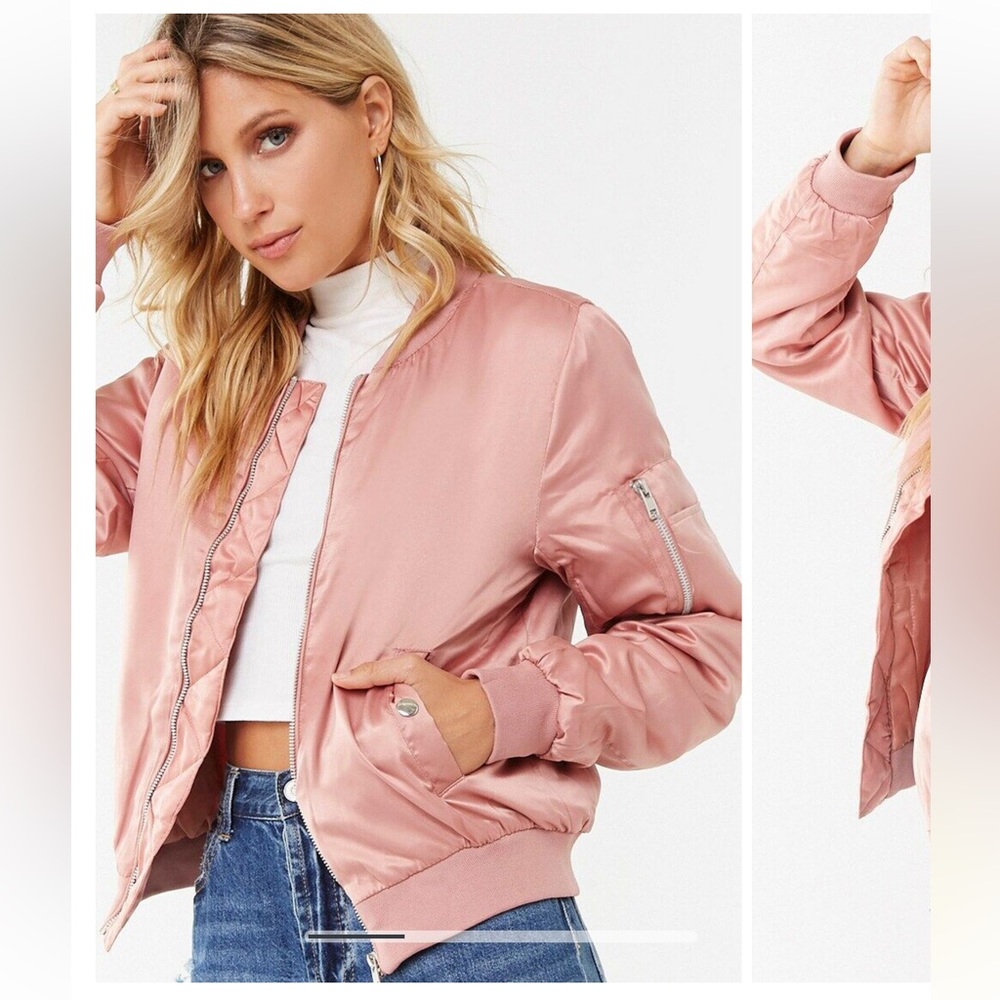 Pink zip up bomber jacket